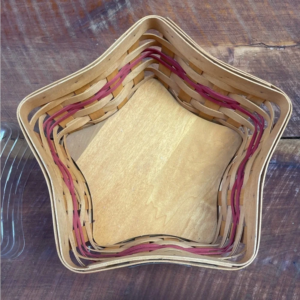 Longaberger Star Basket Christmas Liner Wooden Lid plastic protector 2001 RARE